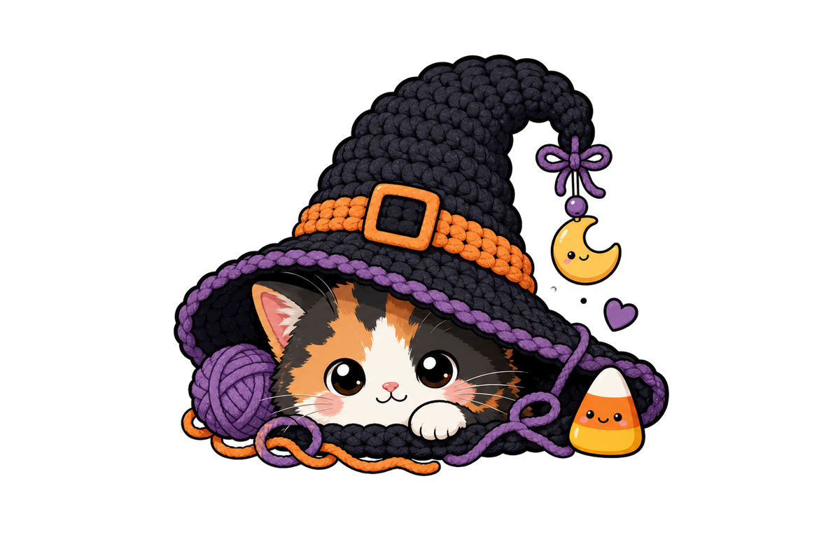 Cat in Witch Hat Halloween Sticker