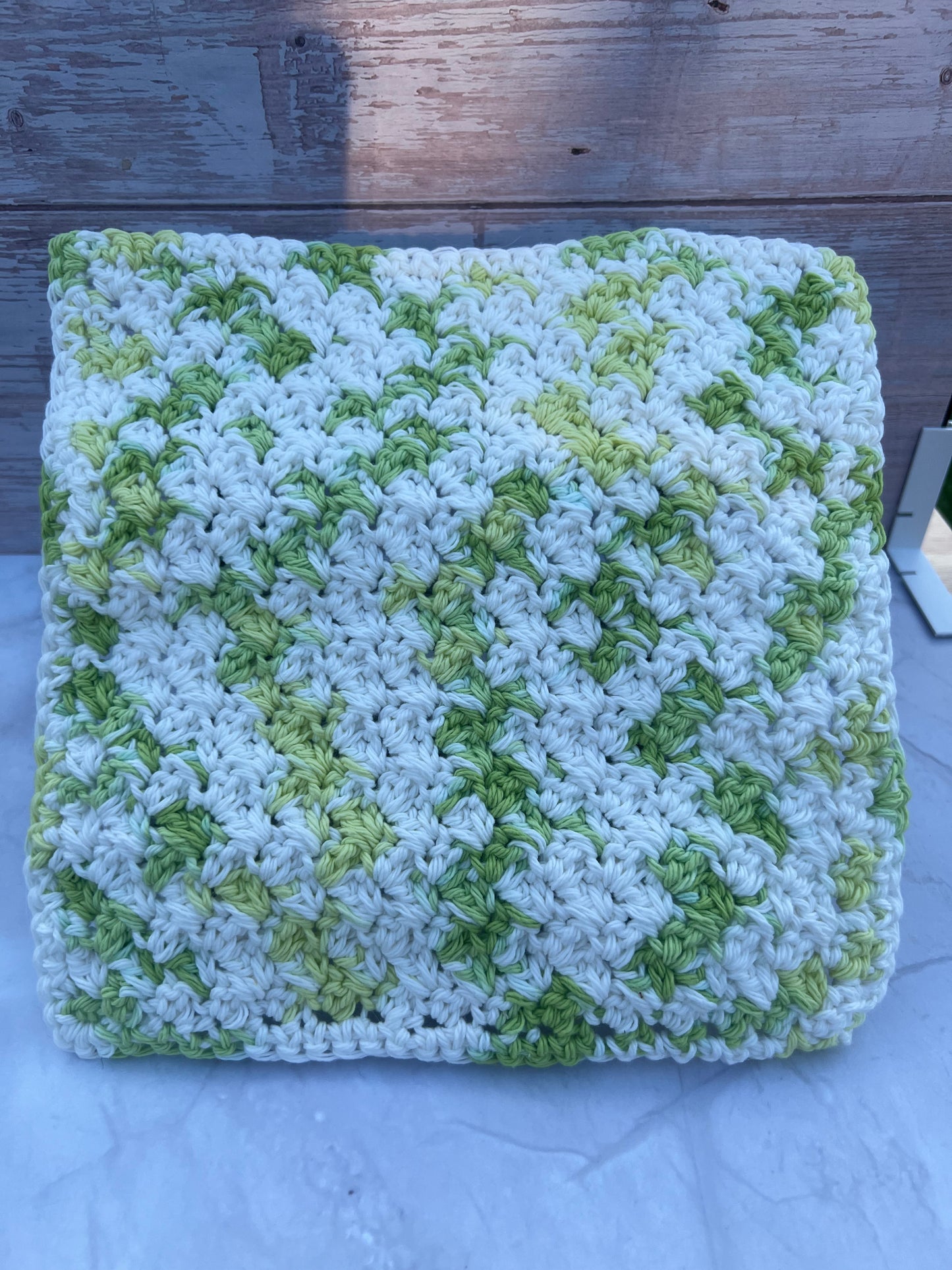 Cotton Dish Cloth - Variegated Green and White