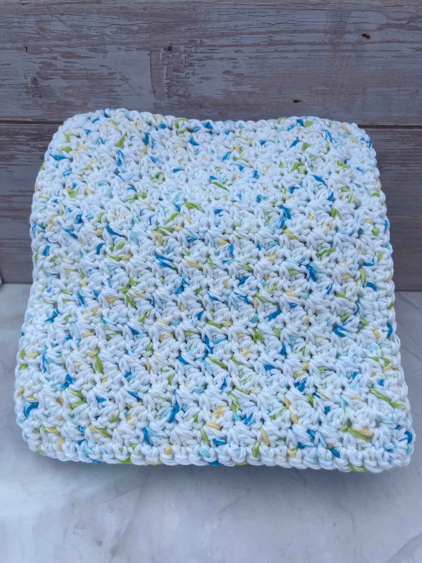 Cotton Dish Cloth - Variegated Green, Blue Yellow and White
