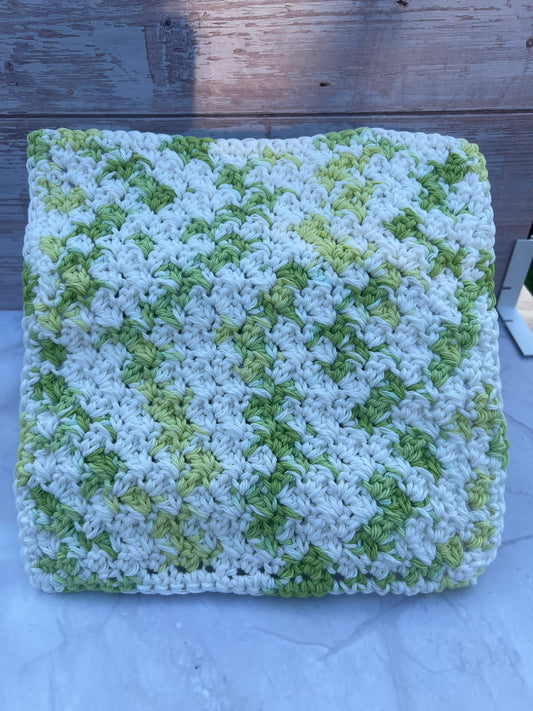 Cotton Dish Cloth - Variegated Green and White