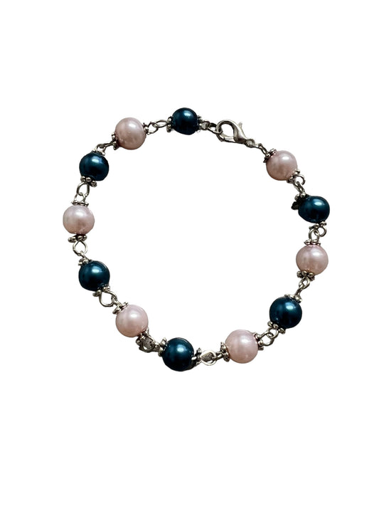 Glass Pearl Bracelet - Pink & Teal