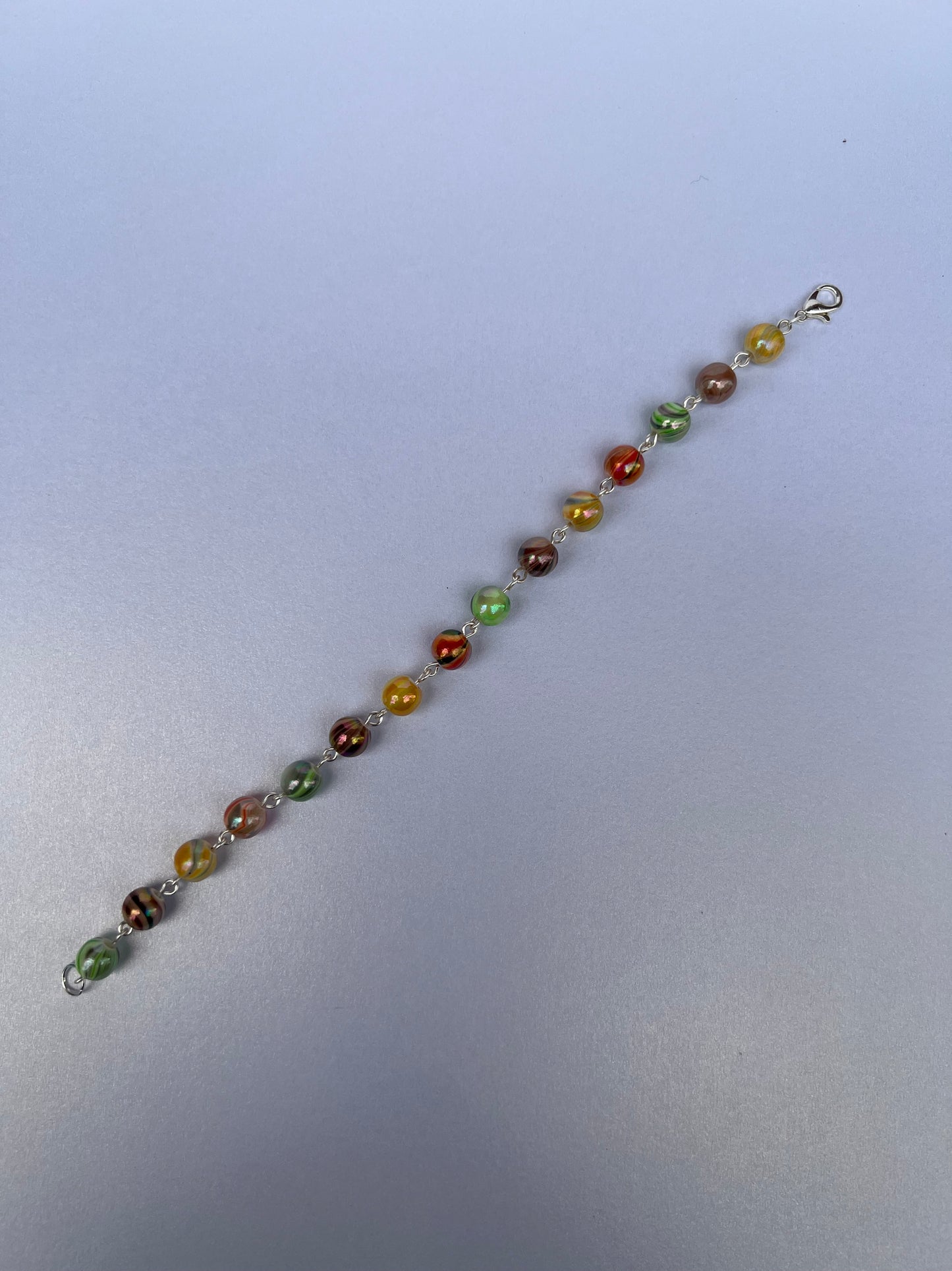 Acrylic Marbled Beaded Bracelet - Orange, Brown, Green, Yellow