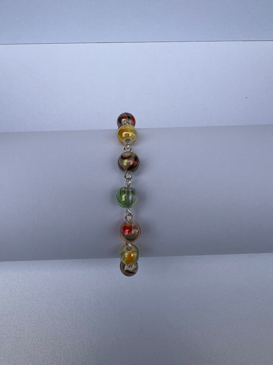 Acrylic Marbled Beaded Bracelet - Orange, Brown, Green, Yellow