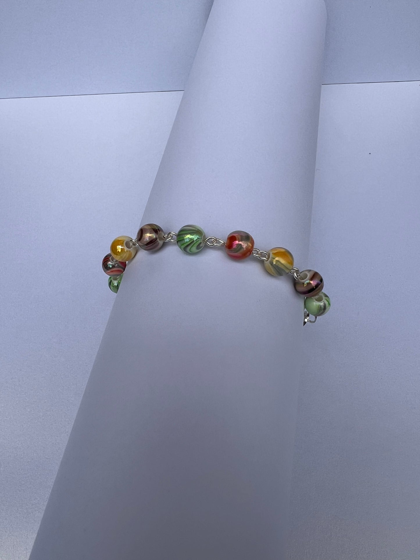 Acrylic Marbled Beaded Bracelet - Orange, Brown, Green, Yellow