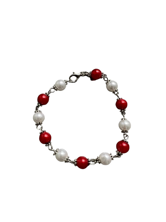 Glass Pearl Bracelet - Red & White