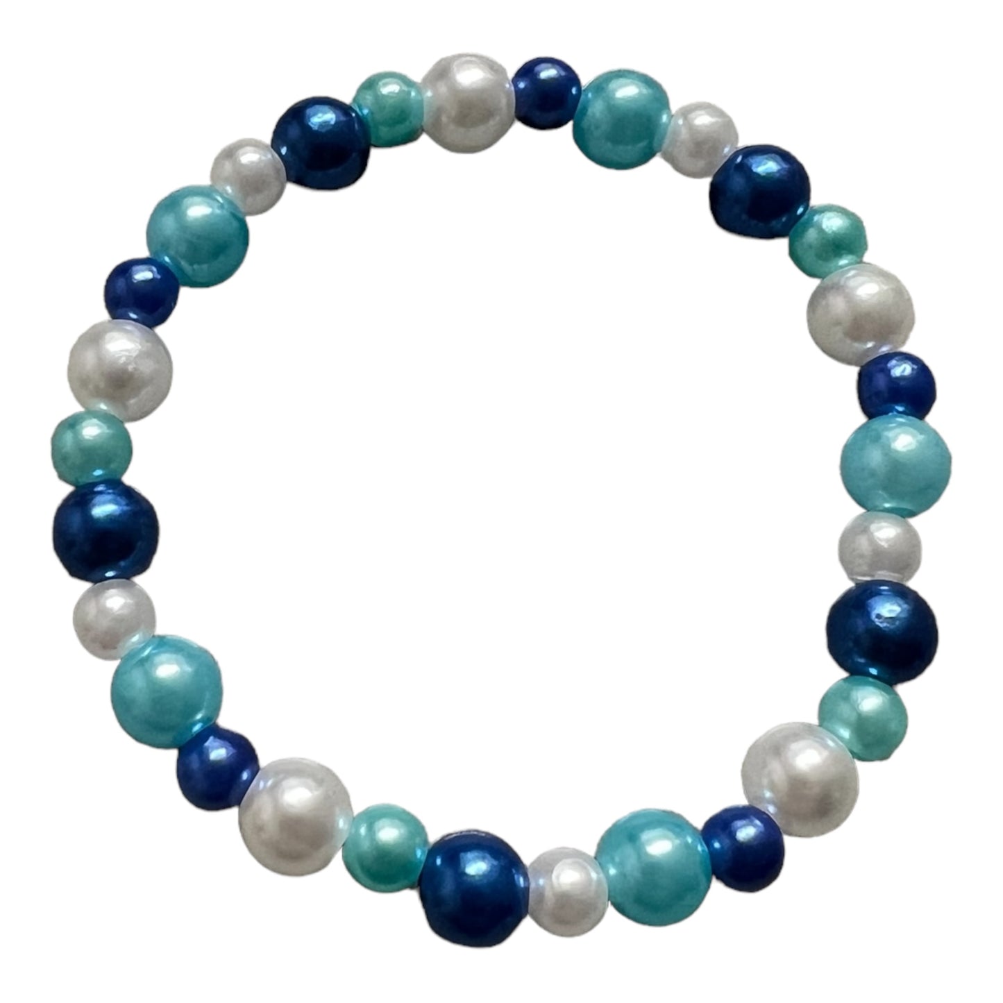 Acrylic Pearl Stretch Bracelet - Blue, Light Blue, White