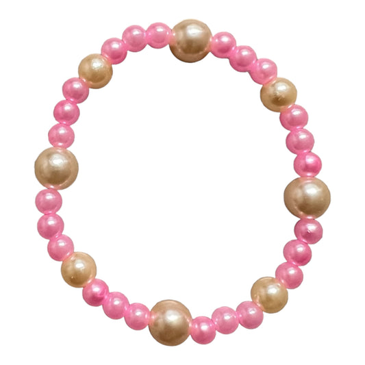 Acrylic Pearl Stretch Bracelet - Cream & Pink