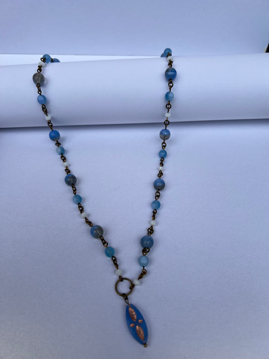 Glass Beaded Necklace - Blue Sky