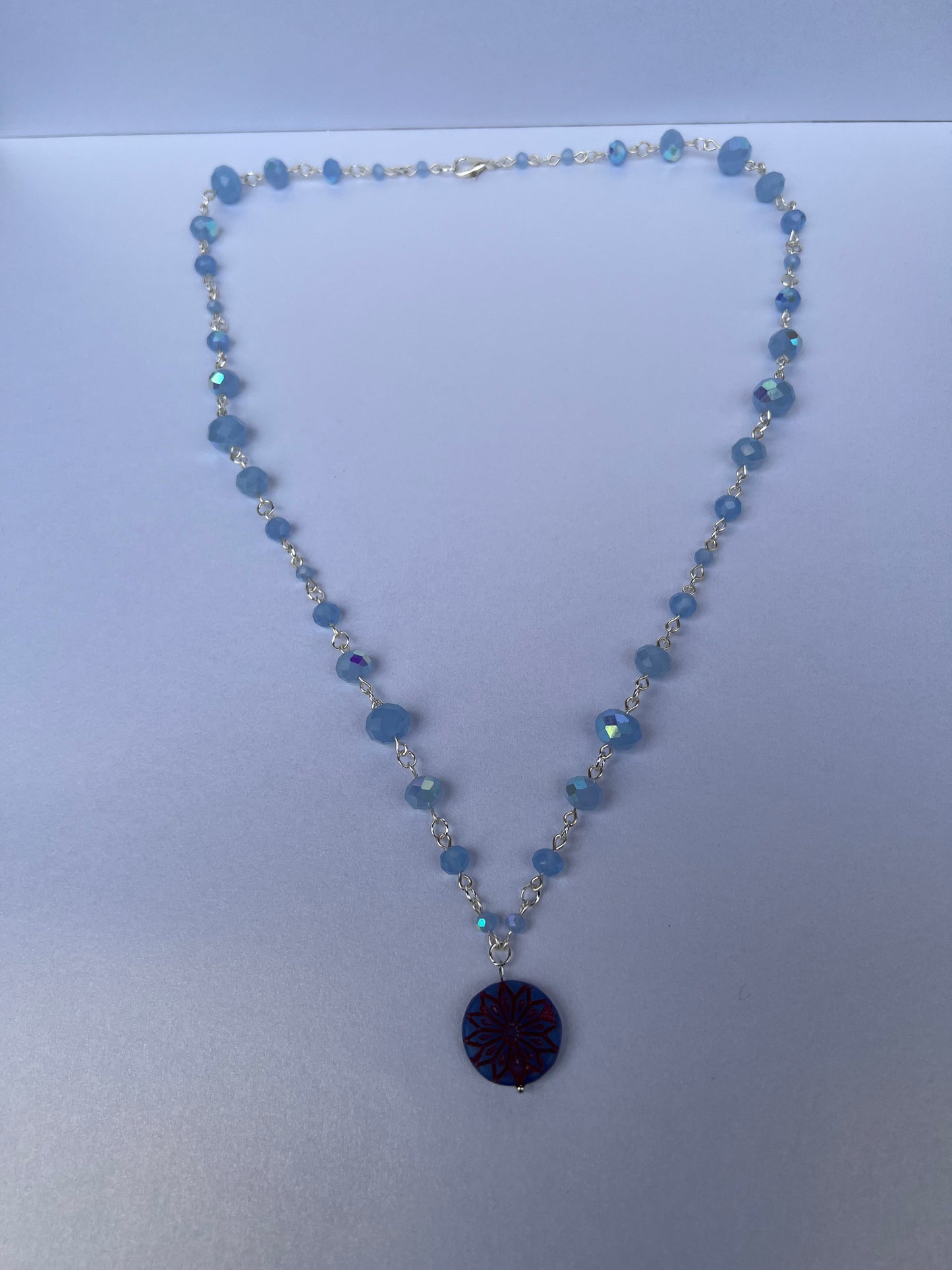 Glass Beaded Necklace - Powder Blue Crystal