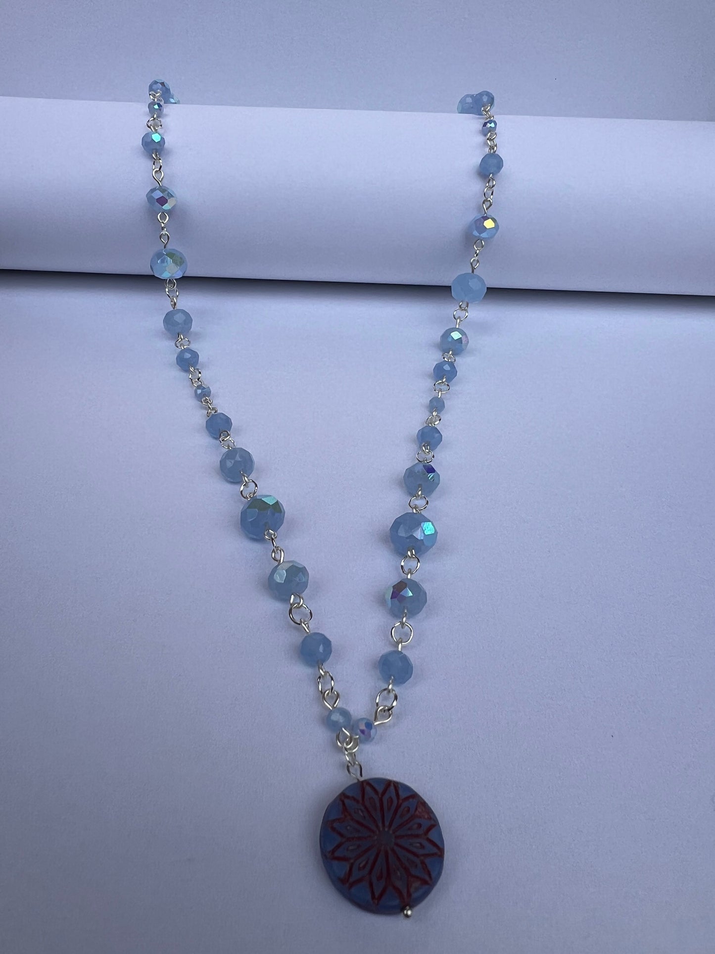 Glass Beaded Necklace - Powder Blue Crystal