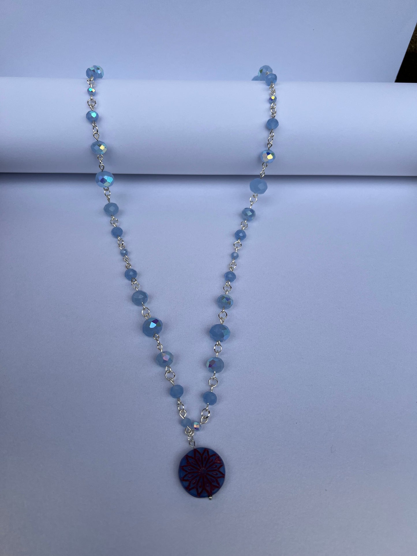 Glass Beaded Necklace - Powder Blue Crystal