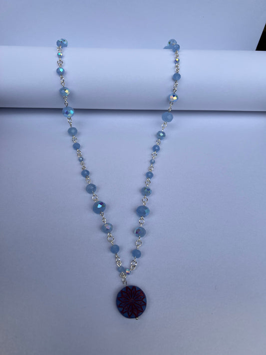 Glass Beaded Necklace - Powder Blue Crystal