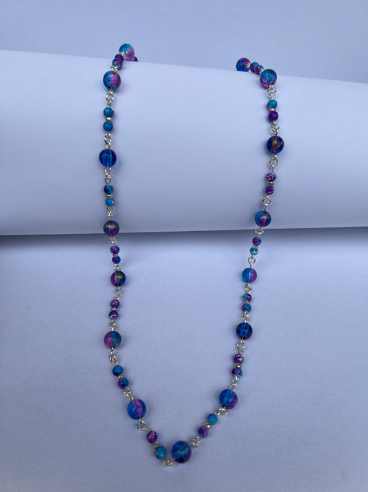 Glass Beaded Necklace - Purple & Blue