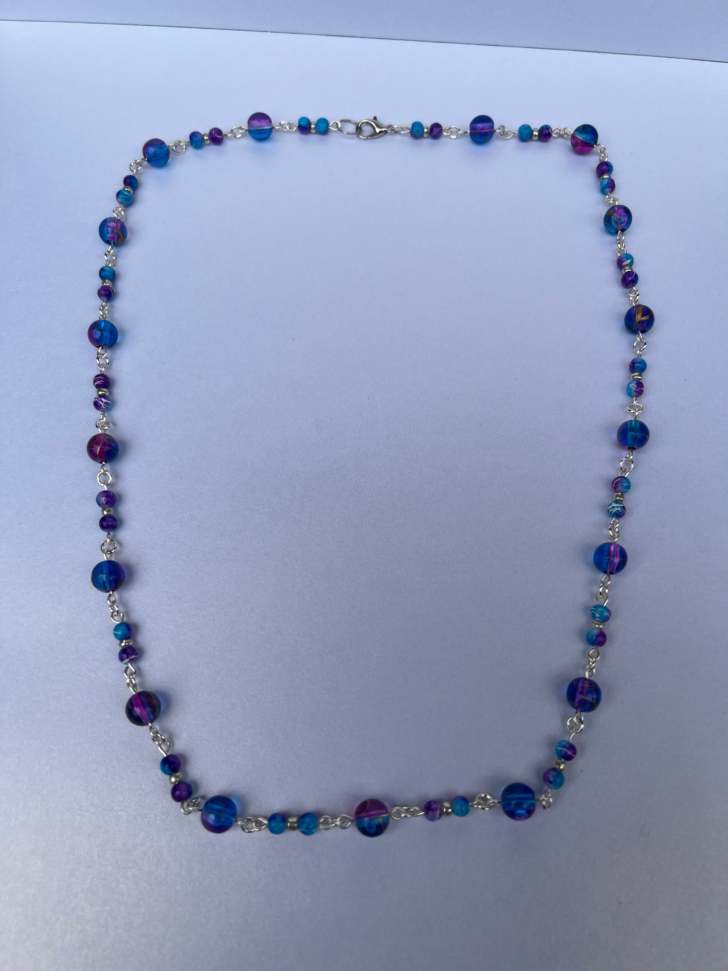 Glass Beaded Necklace - Purple & Blue