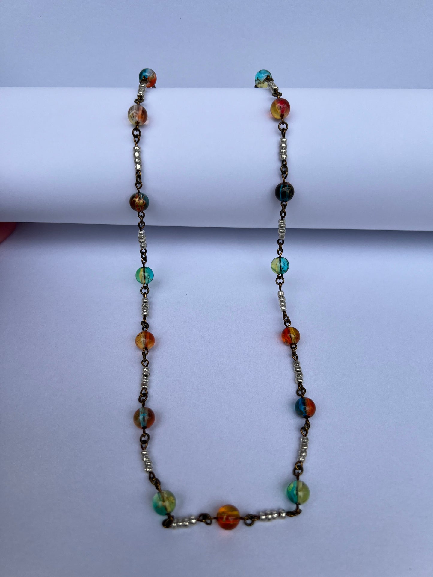 Glass Beaded Necklace - Orange & Blue