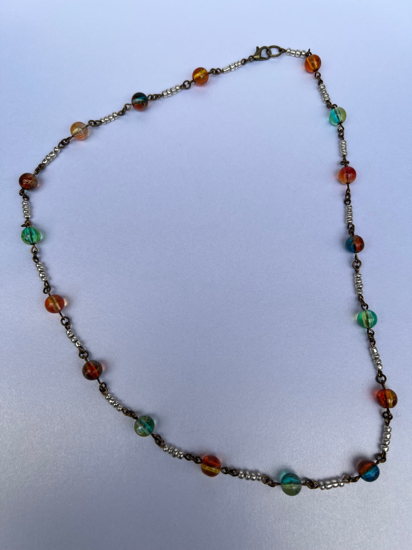 Glass Beaded Necklace - Orange & Blue