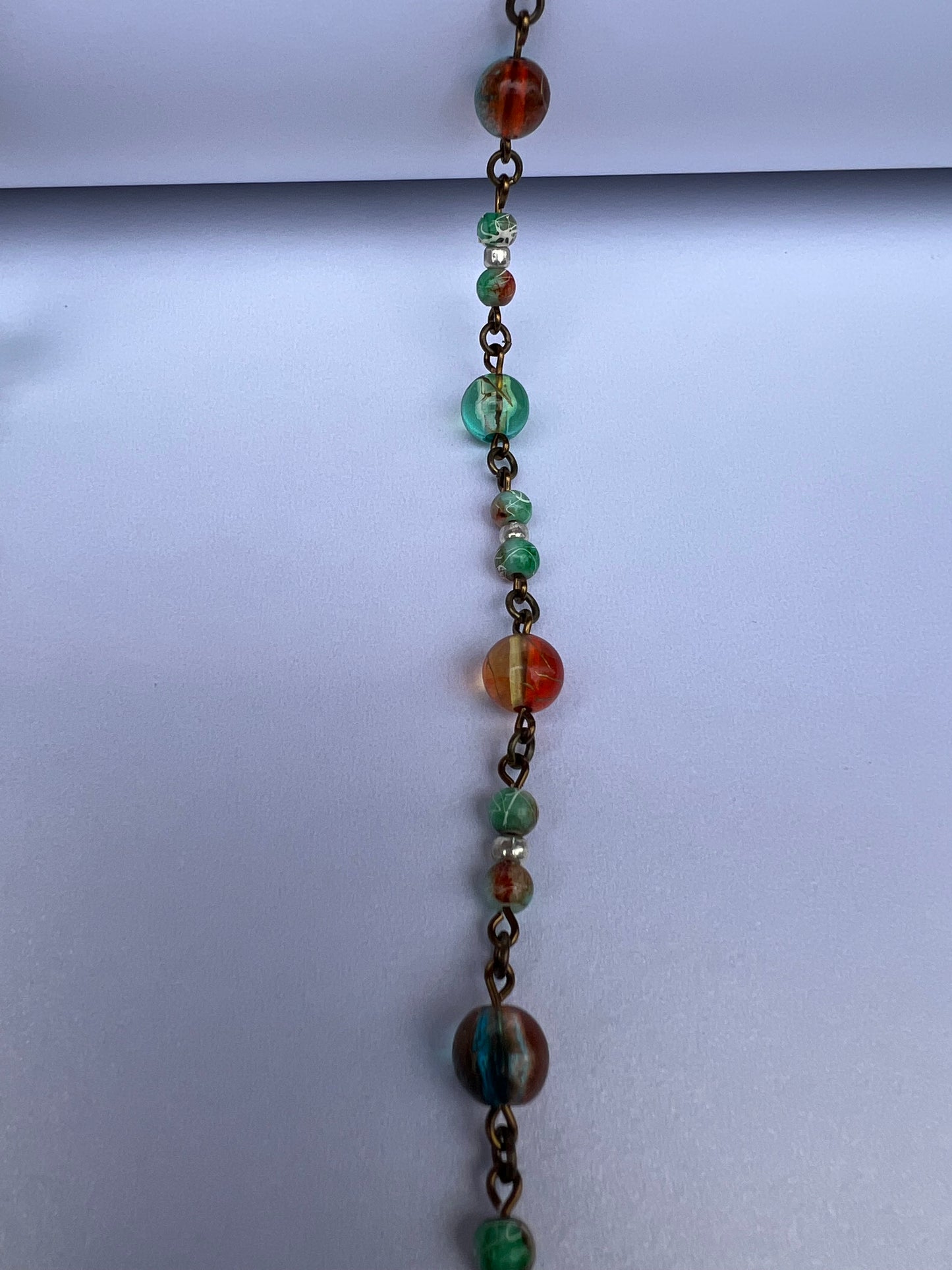 Glass Beaded Necklace - Orange/Blue/Aqua