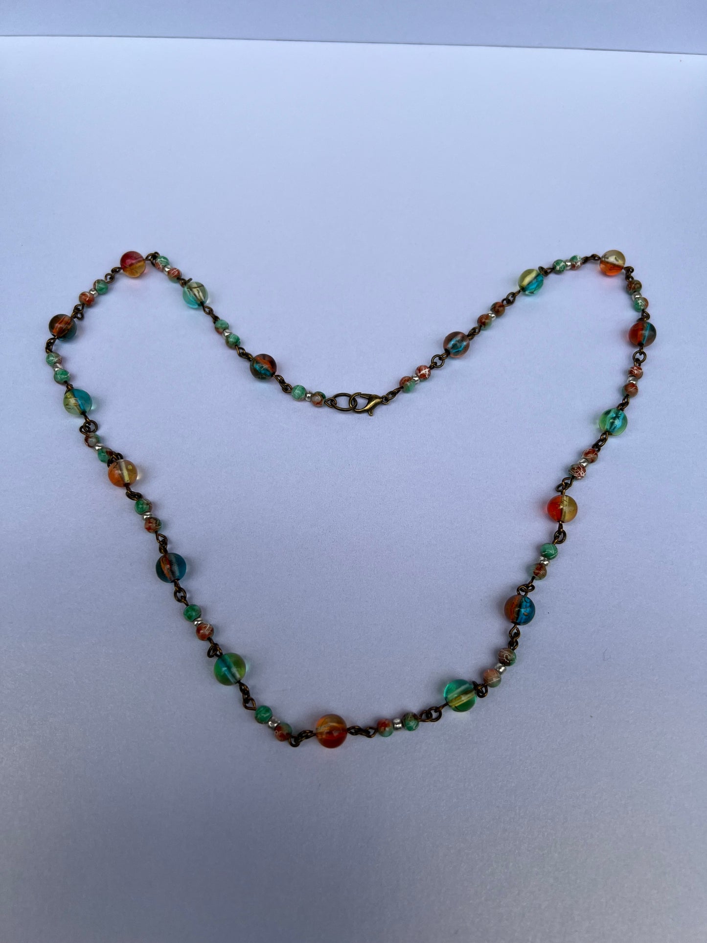 Glass Beaded Necklace - Orange/Blue/Aqua