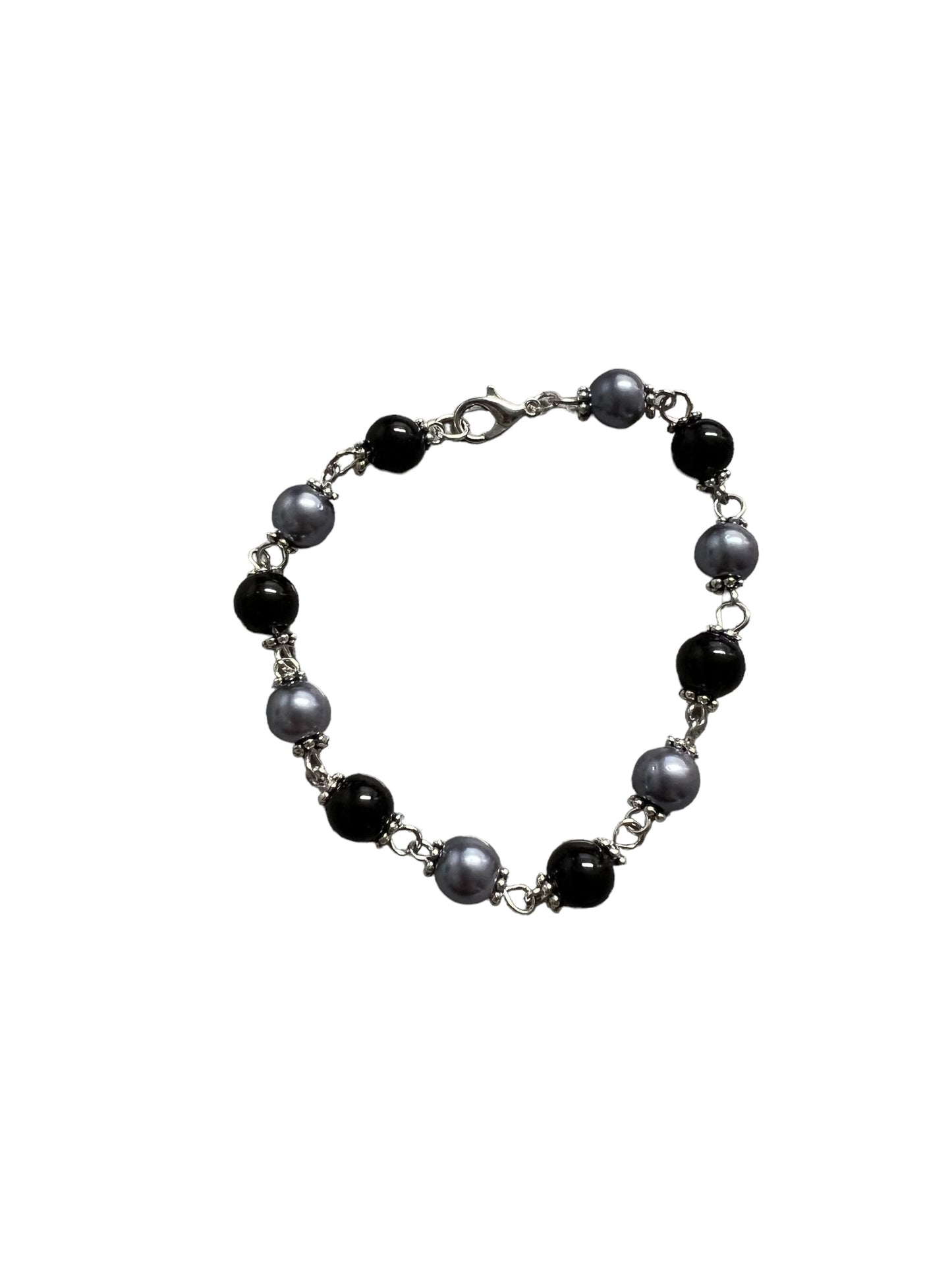 Glass Pearl Bracelet - Black & Gray