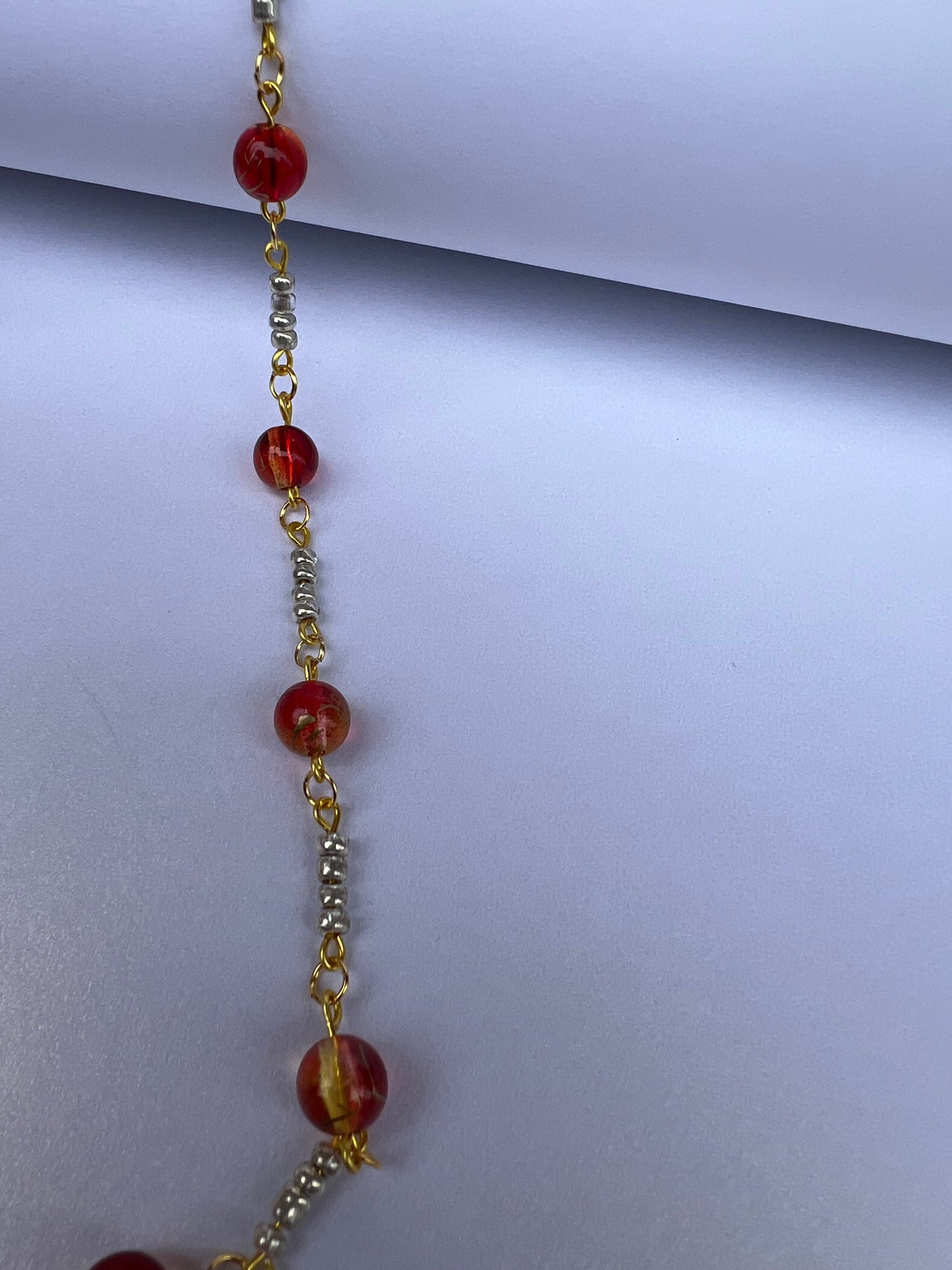 Glass Beaded Necklace - Red/Orange