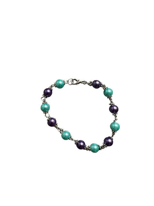 Glass Pearl Bracelet - Purple & Aqua