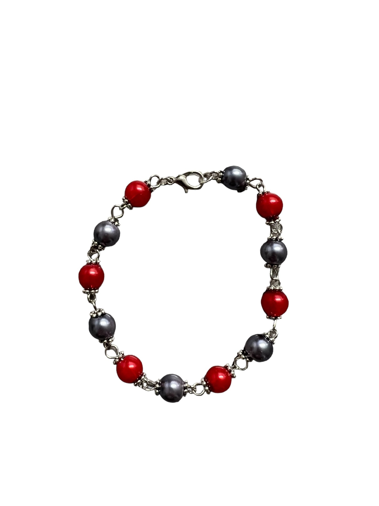 Glass Pearl Bracelet - Red & Gray