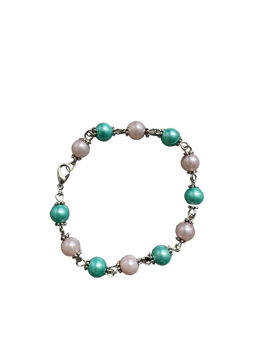 Glass Pearl Bracelet - Pink & Aqua