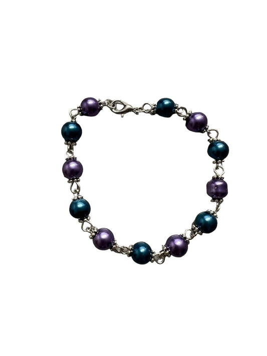 Glass Pearl Bracelet - Teal & Purple