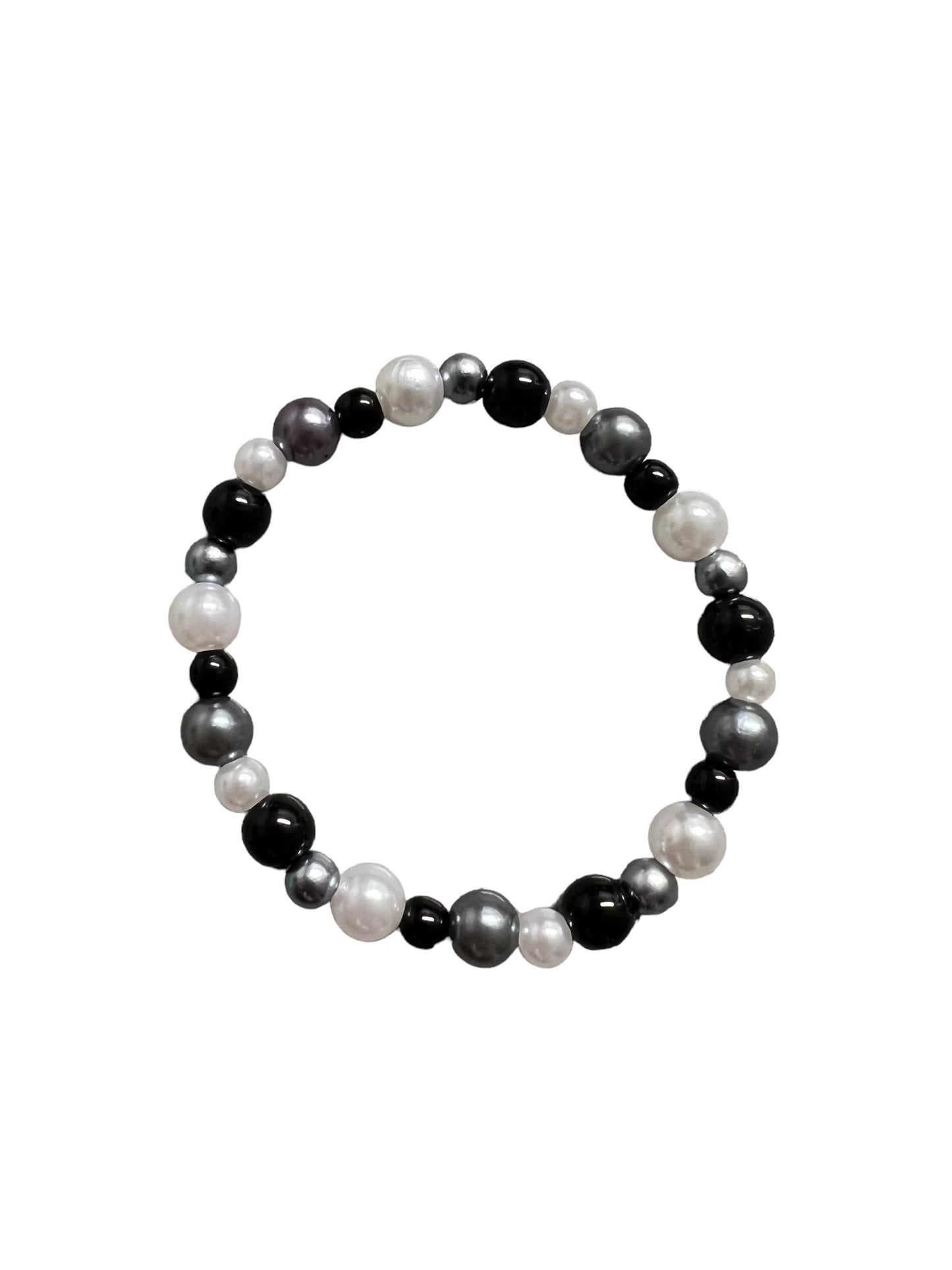 Acrylic Pearl Stretch Bracelet - Black, Gray, White