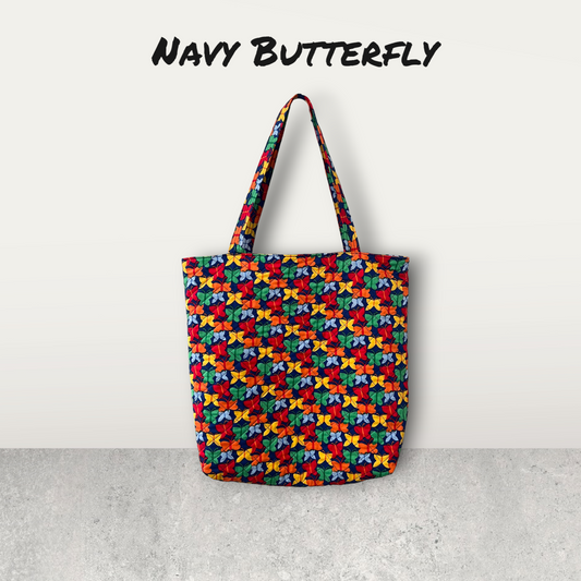 Market Tote - Navy Butterfly