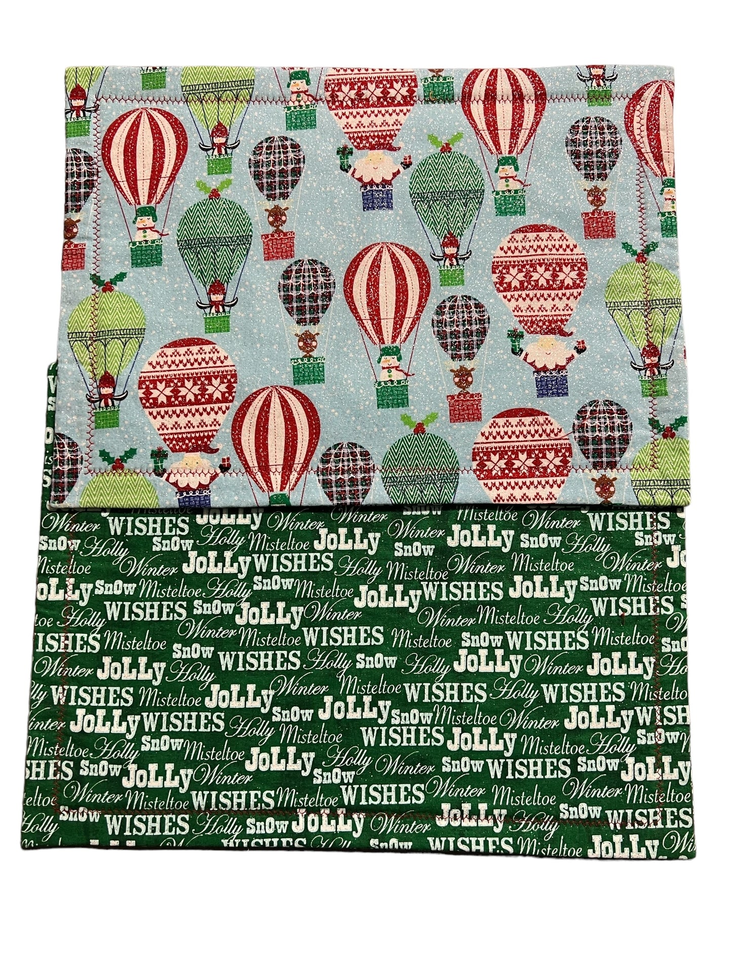 Set of 4 Reversible Placemats - Glittery Hot Air Balloons/Holiday Words