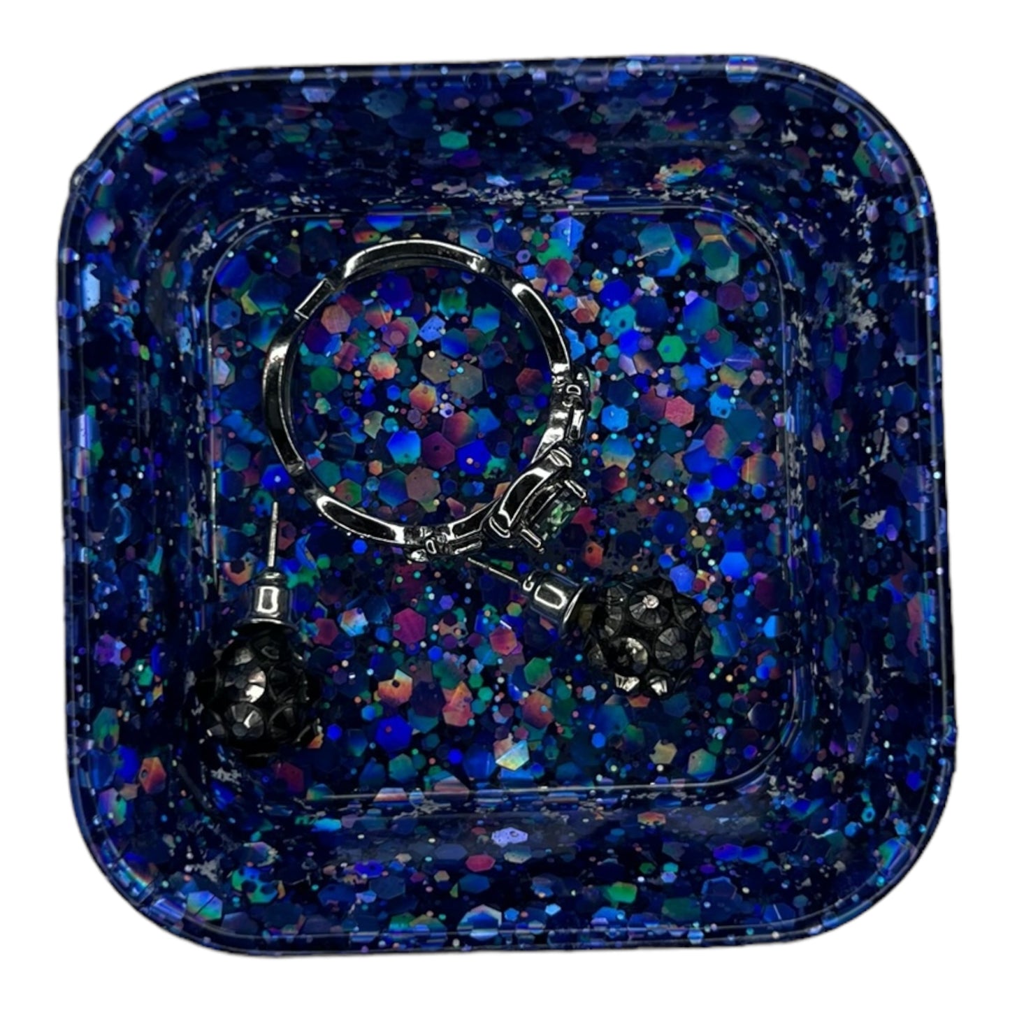 Square Trinket Tray - Blue Glitter