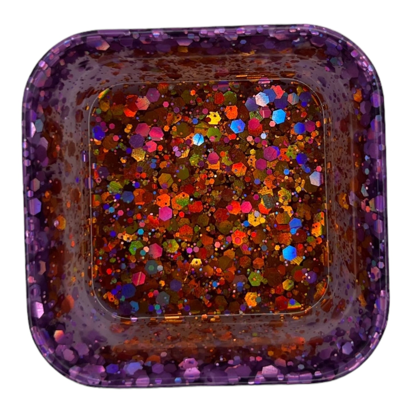 Square Trinket Tray - Purple/Orange Glitter