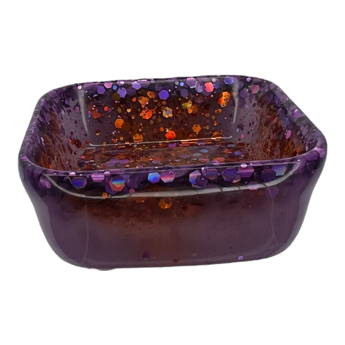 Square Trinket Tray - Purple/Orange Glitter