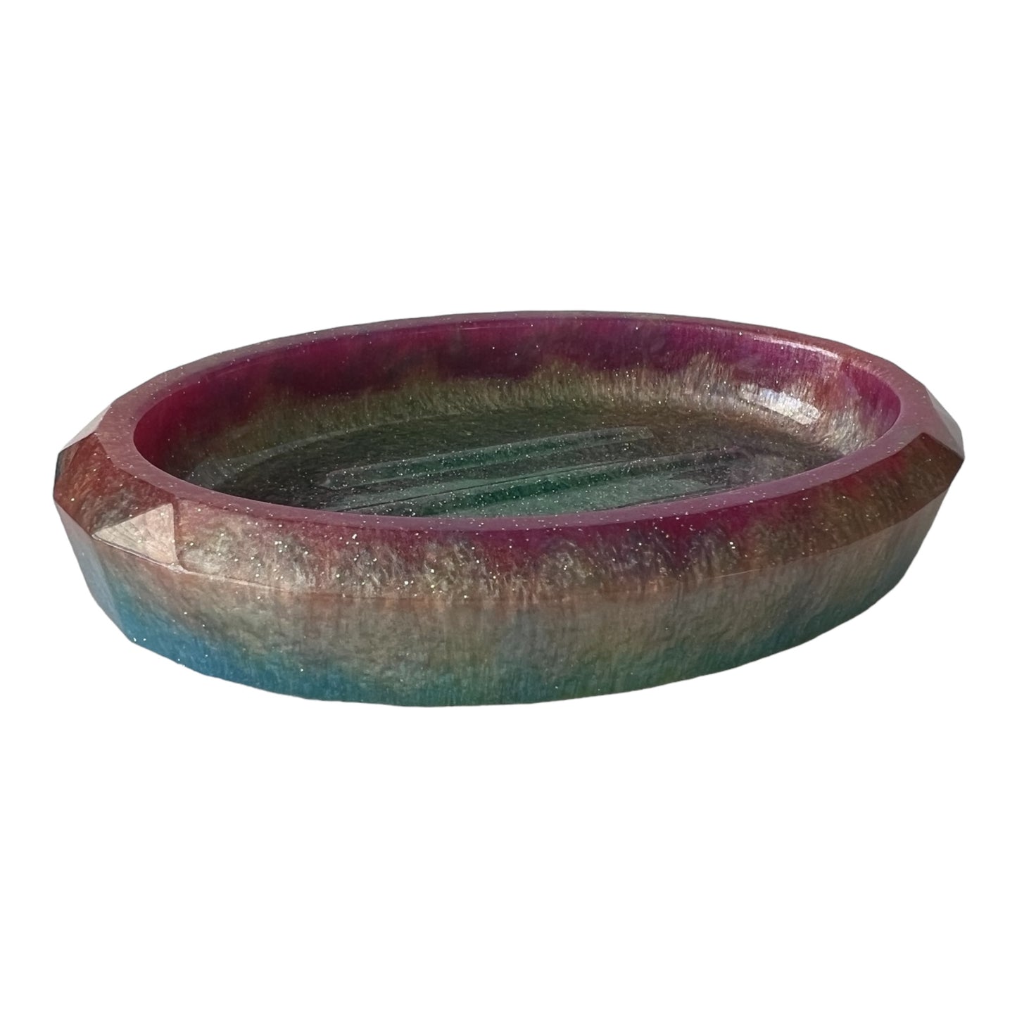 Oval Soap Dish - Pink, Orange, Blue, Green, Yellow Sparkle