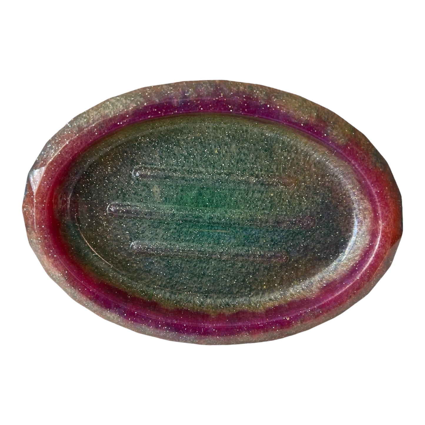 Oval Soap Dish - Pink, Orange, Blue, Green, Yellow Sparkle