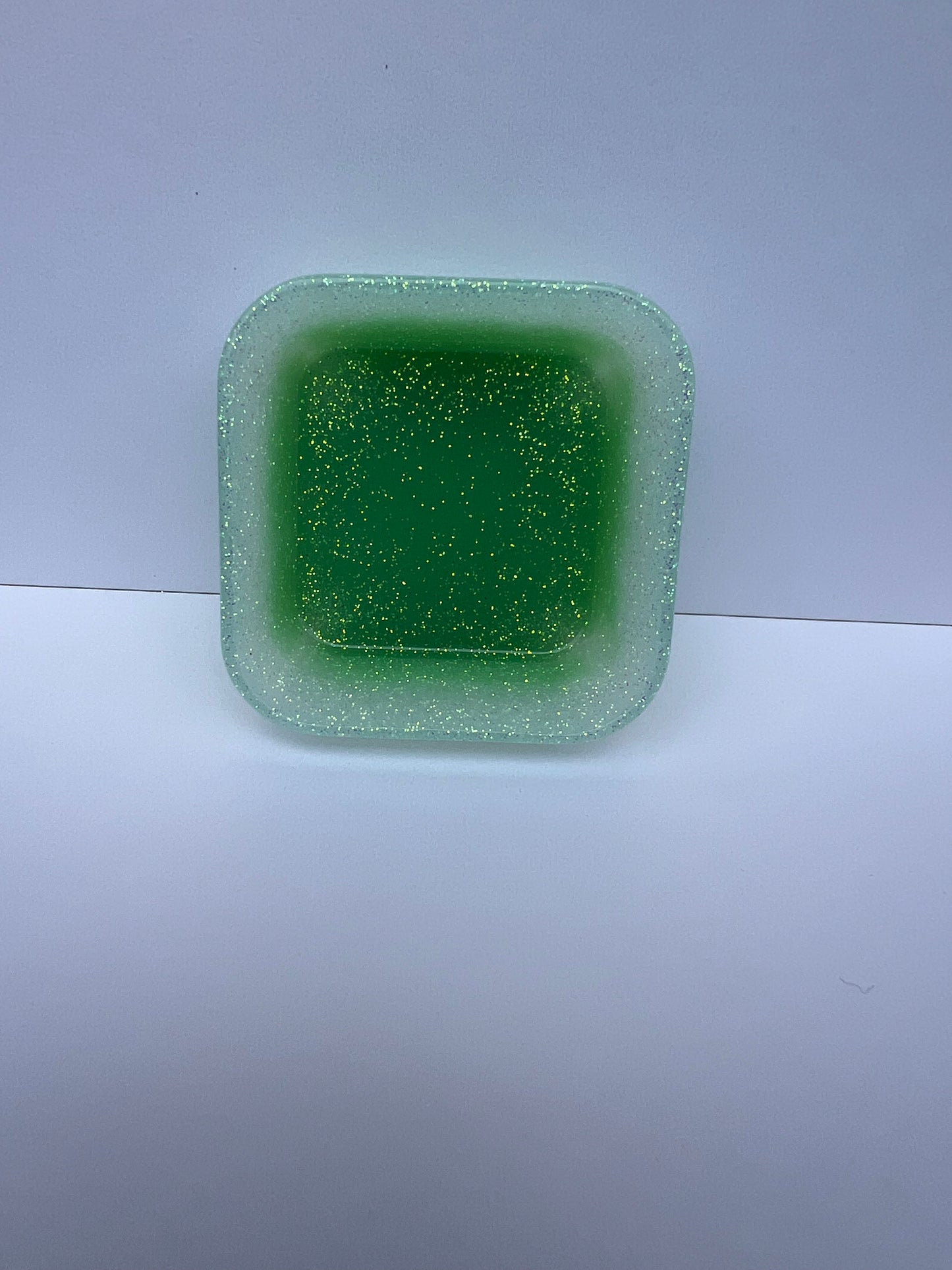 Square Trinket Tray - White and Green Sparkle