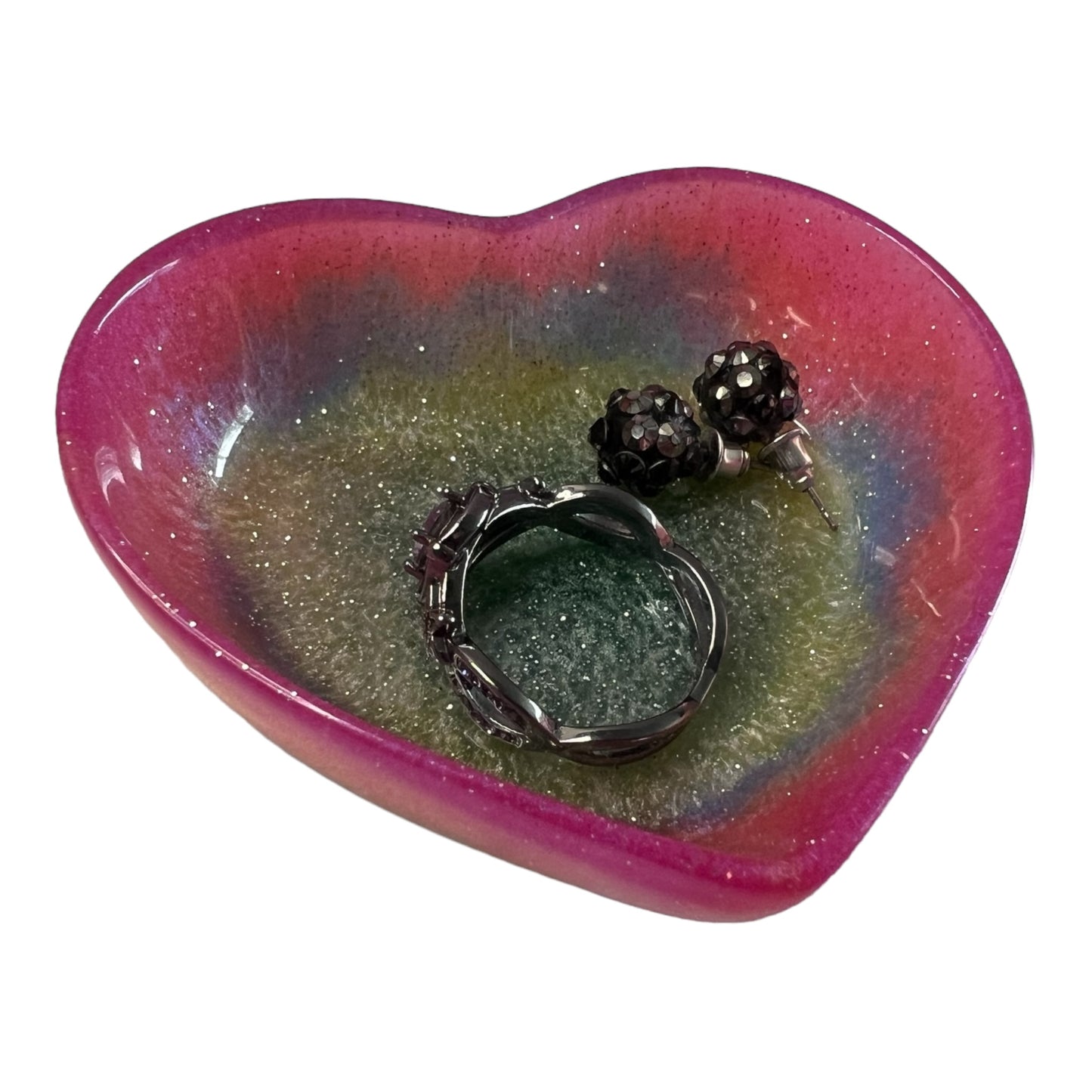 Heart Trinket Tray - Pink, Blue, Green, Yellow with Silver Sparkle