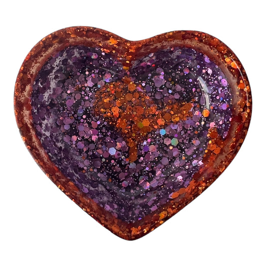 Heart Trinket Tray - Purple/Orange Glitter