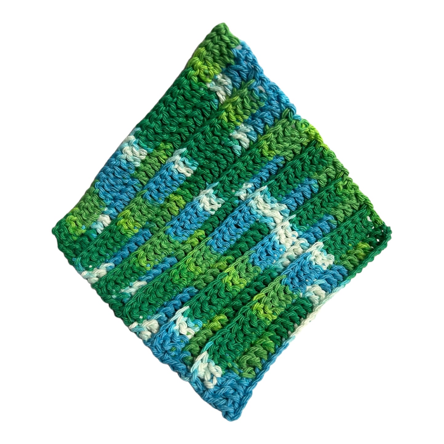 Cotton Dish Cloth - Variegated Green, Blue and White