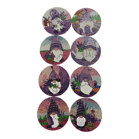 Diamond Painted Coasters - Lavender Gnomes