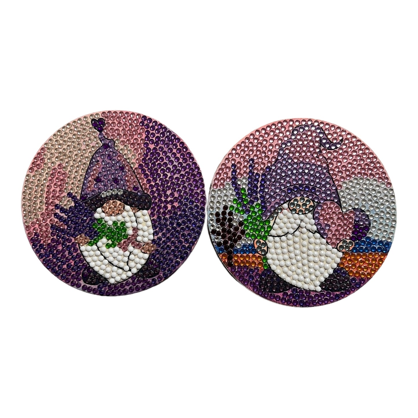 Diamond Painted Coasters - Lavender Gnomes