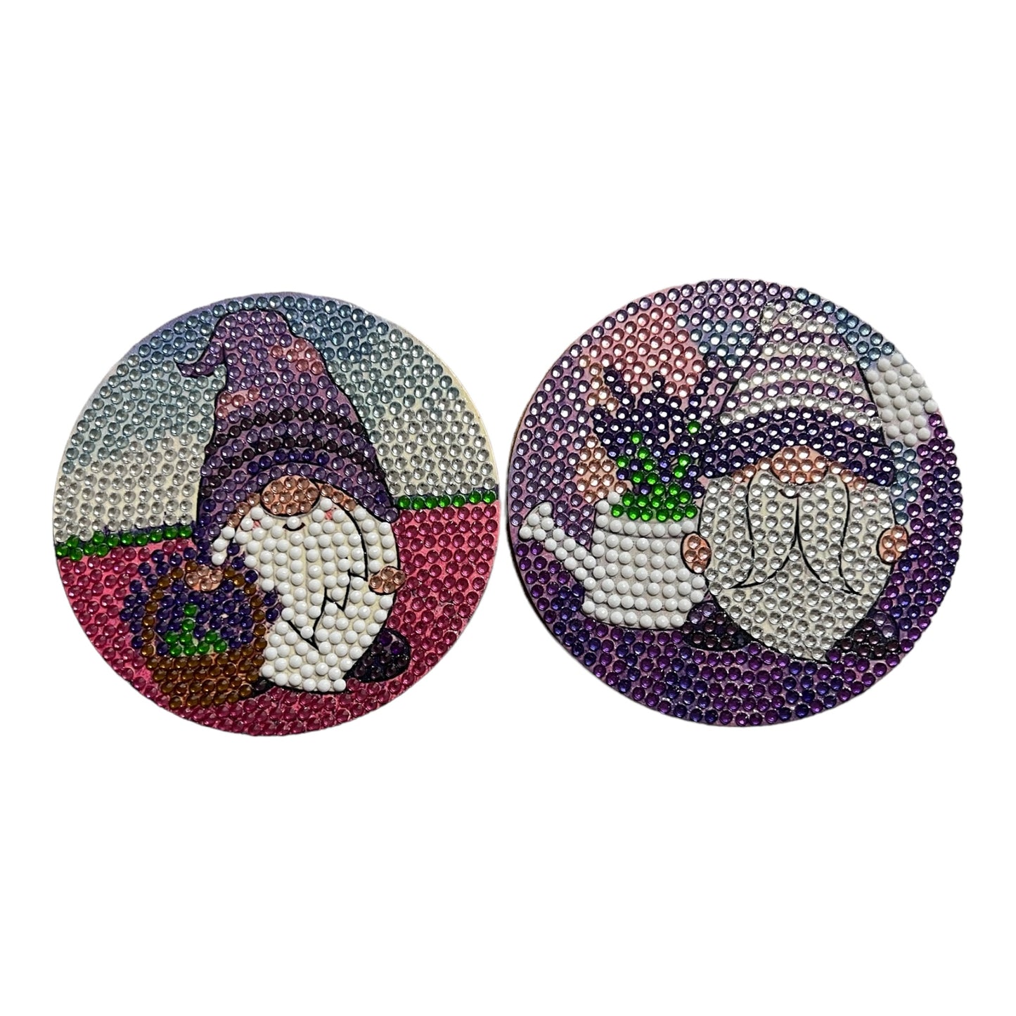 Diamond Painted Coasters - Lavender Gnomes