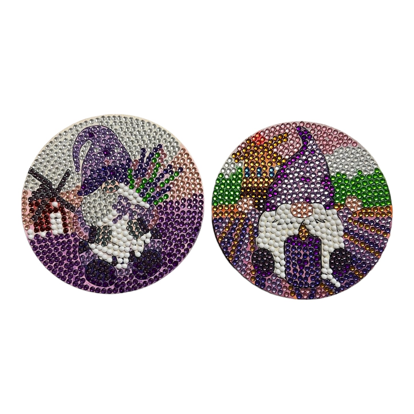 Diamond Painted Coasters - Lavender Gnomes