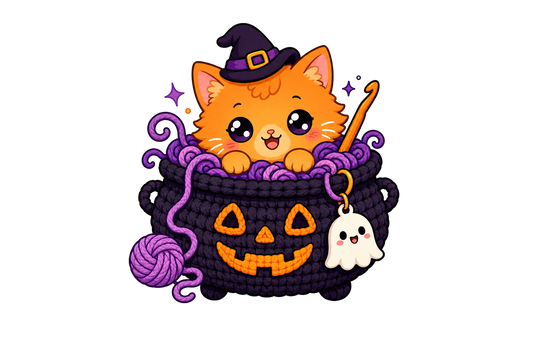 Cute Cat in Crochet Cauldron Sticker